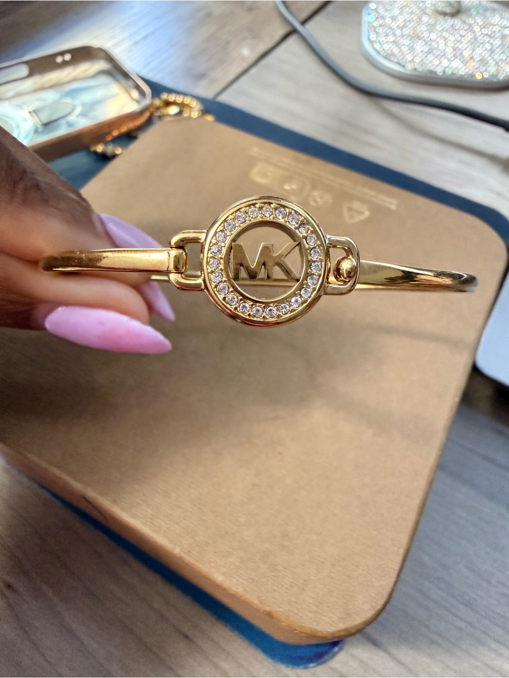 Michael Kors Pavé Logo Bangle Gold-Tone Crystal Logo Bracelet
